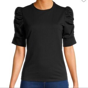 MAINBOCHER black puffed ruched Sleeves knit blouse